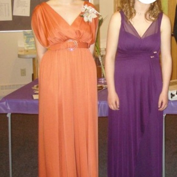 Vintage 1970s Orange Formal Dress M - Picture 2 of 8